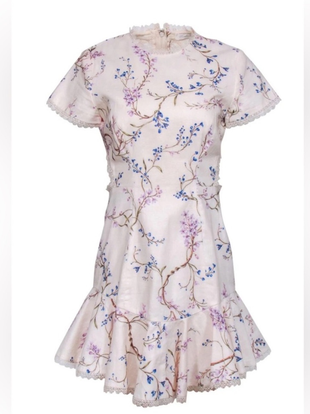 Zimmermann  Ecru Floral Flutter Hem Dress